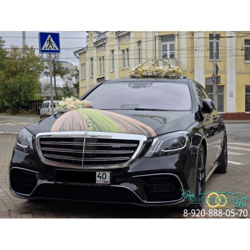 Свадебные украшения на авто "Фисташка-Персик"